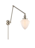 238-SN-G661-7 1-Light 7" Brushed Satin Nickel Swing Arm - Matte White Cased Small Bullet Glass - LED Bulb - Dimmensions: 7 x 31.5 x 15.75 - Glass Up or Down: Yes