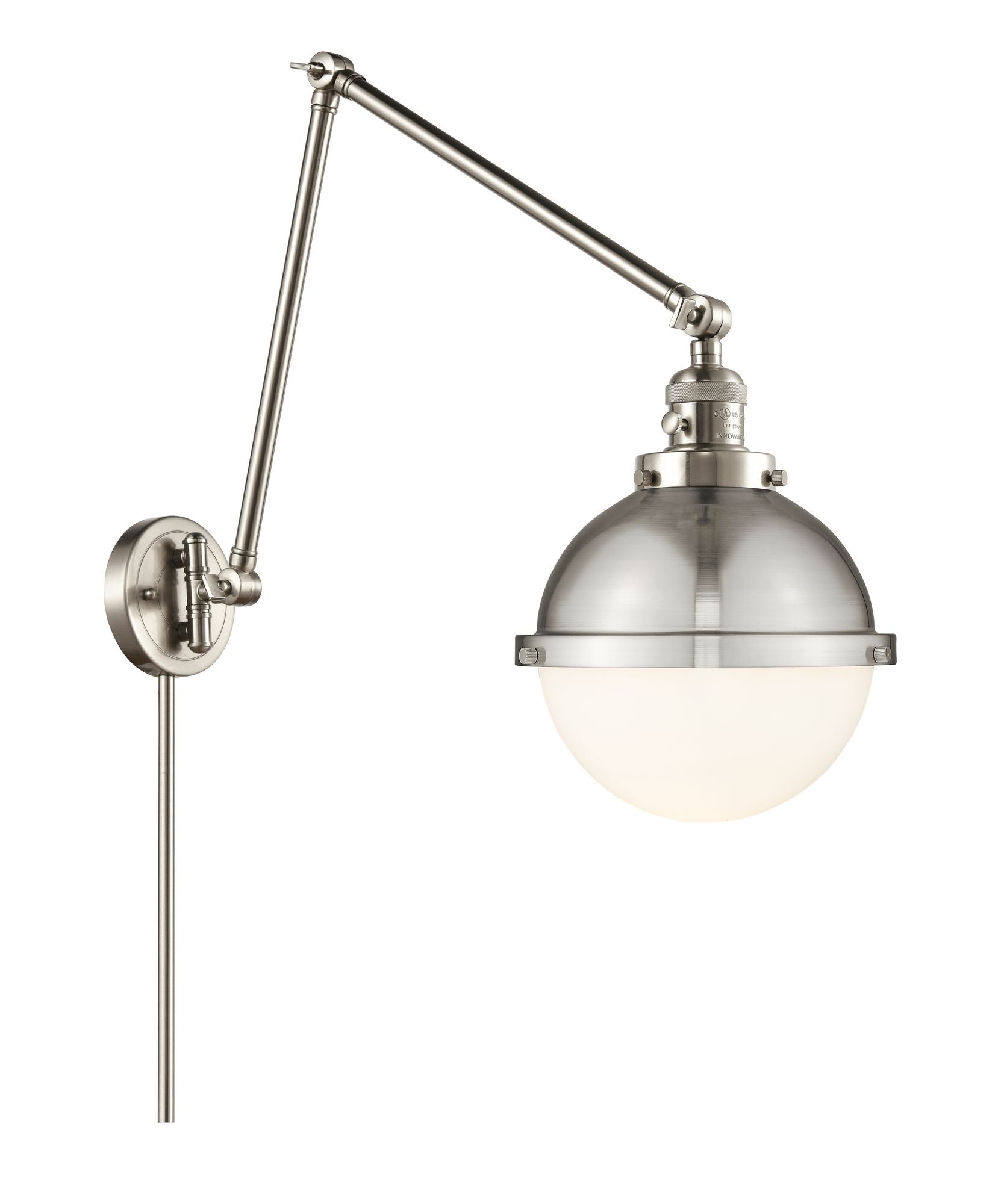 1-Light 9" Black Antique Brass Swing Arm - Matte White Hampden Glass - Incandesent Or LED Bulbs