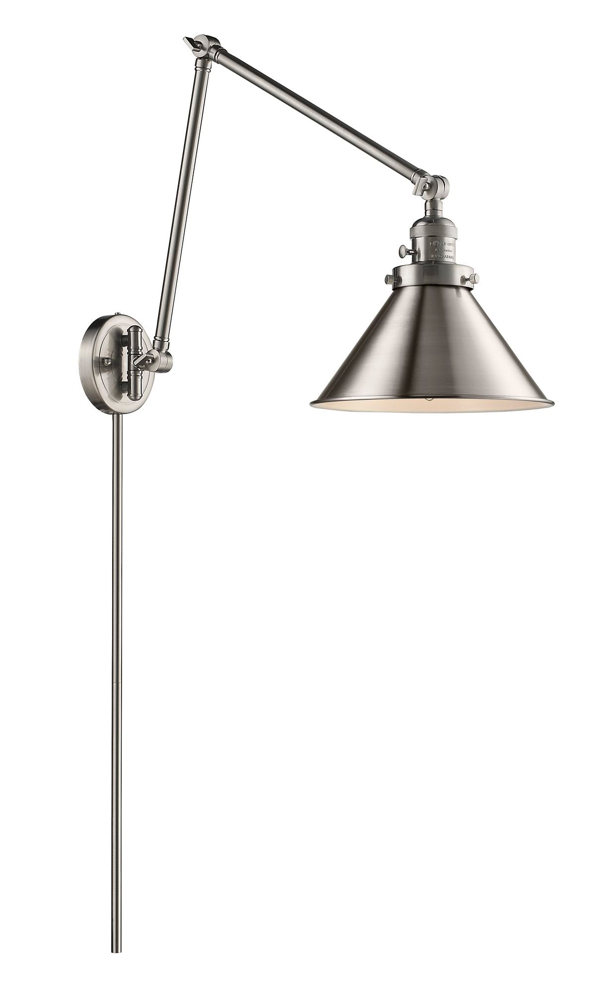 1-Light 10" Brushed Satin Nickel Swing Arm - Brushed Satin Nickel Briarcliff Shade - Incandesent Or LED Bulbs