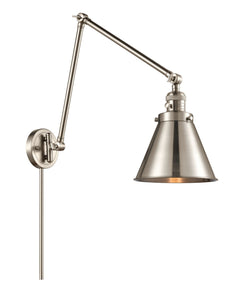 1-Light 8" Brushed Satin Nickel Swing Arm - Brushed Satin Nickel Appalachian Shade - Incandesent Or LED Bulbs
