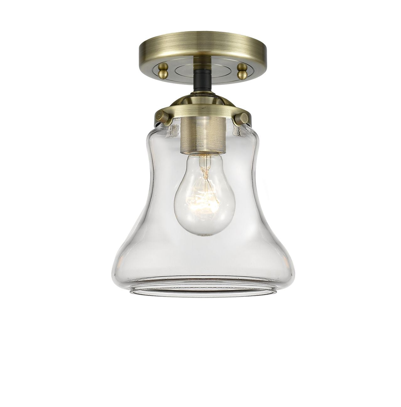 1-Light 6" Bellmont Semi-Flush Mount - Bell-Urn Clear Glass - Choice of Finish And Incandesent Or LED Bulbs