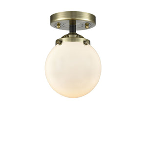 1-Light 6" Beacon Semi-Flush Mount - Globe-Orb Matte White Glass - Choice of Finish And Incandesent Or LED Bulbs