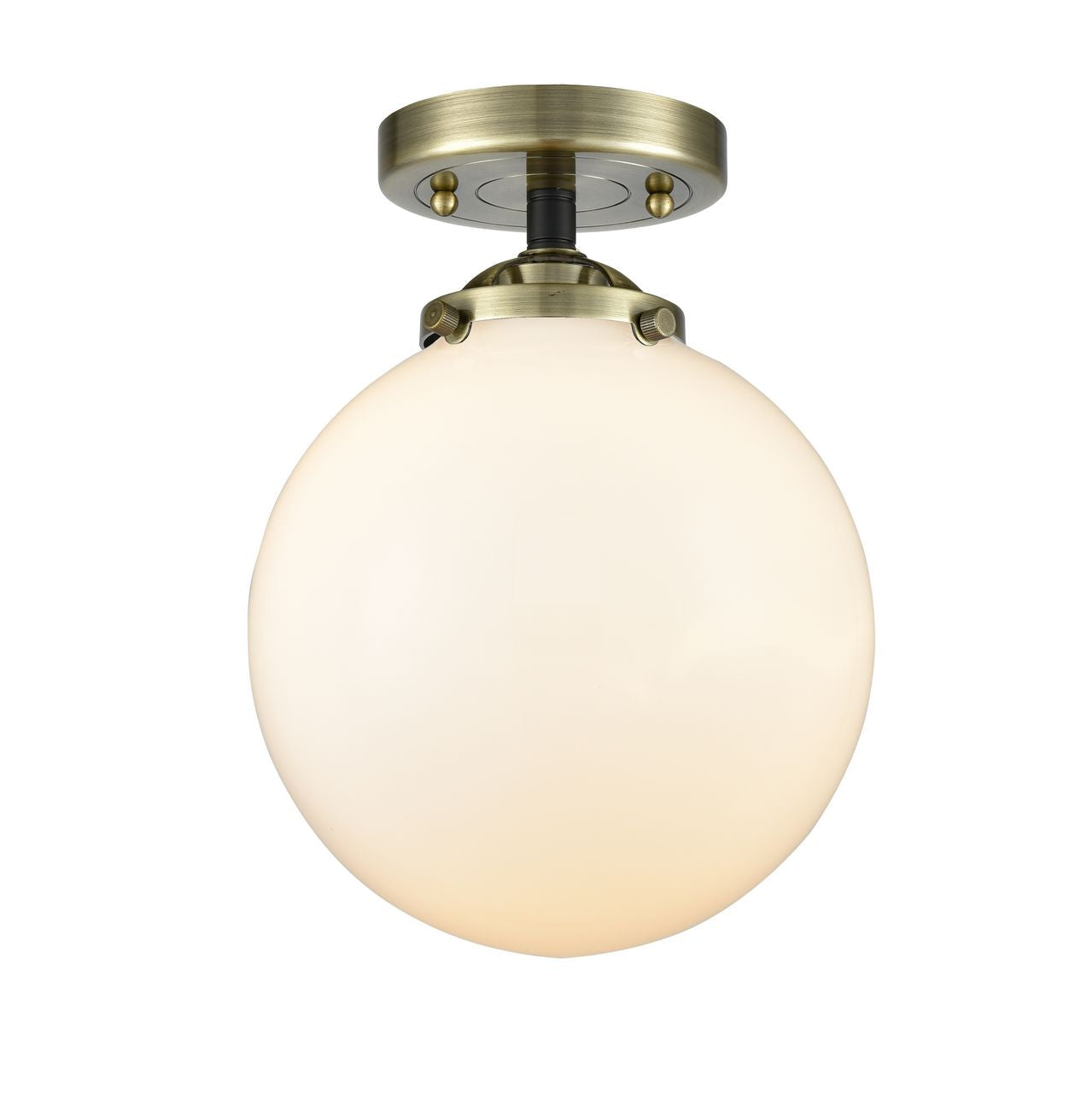 1-Light 8" Beacon Semi-Flush Mount - Globe-Orb Matte White Glass - Choice of Finish And Incandesent Or LED Bulbs