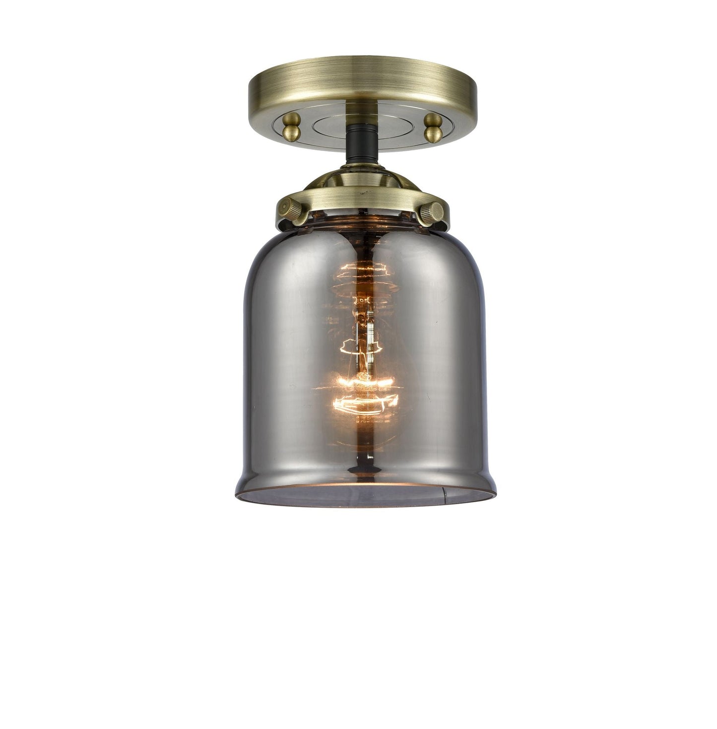 1-Light 5" Black Antique Brass Semi-Flush Mount - Plated Smoke Small Bell Glass LED