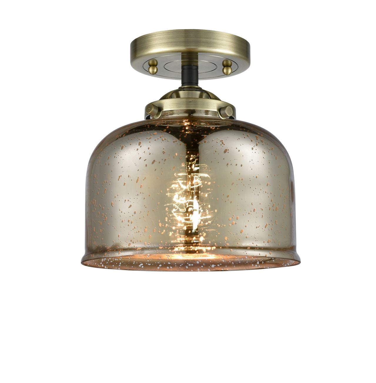 284-1C-BAB-G78 1-Light 8" Black Antique Brass Semi-Flush Mount - Silver Plated Mercury Large Bell Glass - LED Bulb - Dimmensions: 8 x 8 x 8.125 - Sloped Ceiling Compatible: No