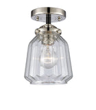 284-1C-BPN-G142 1-Light 7" Black Polished Nickel Semi-Flush Mount - Clear Chatham Glass - LED Bulb - Dimmensions: 7 x 7 x 8.125 - Sloped Ceiling Compatible: No