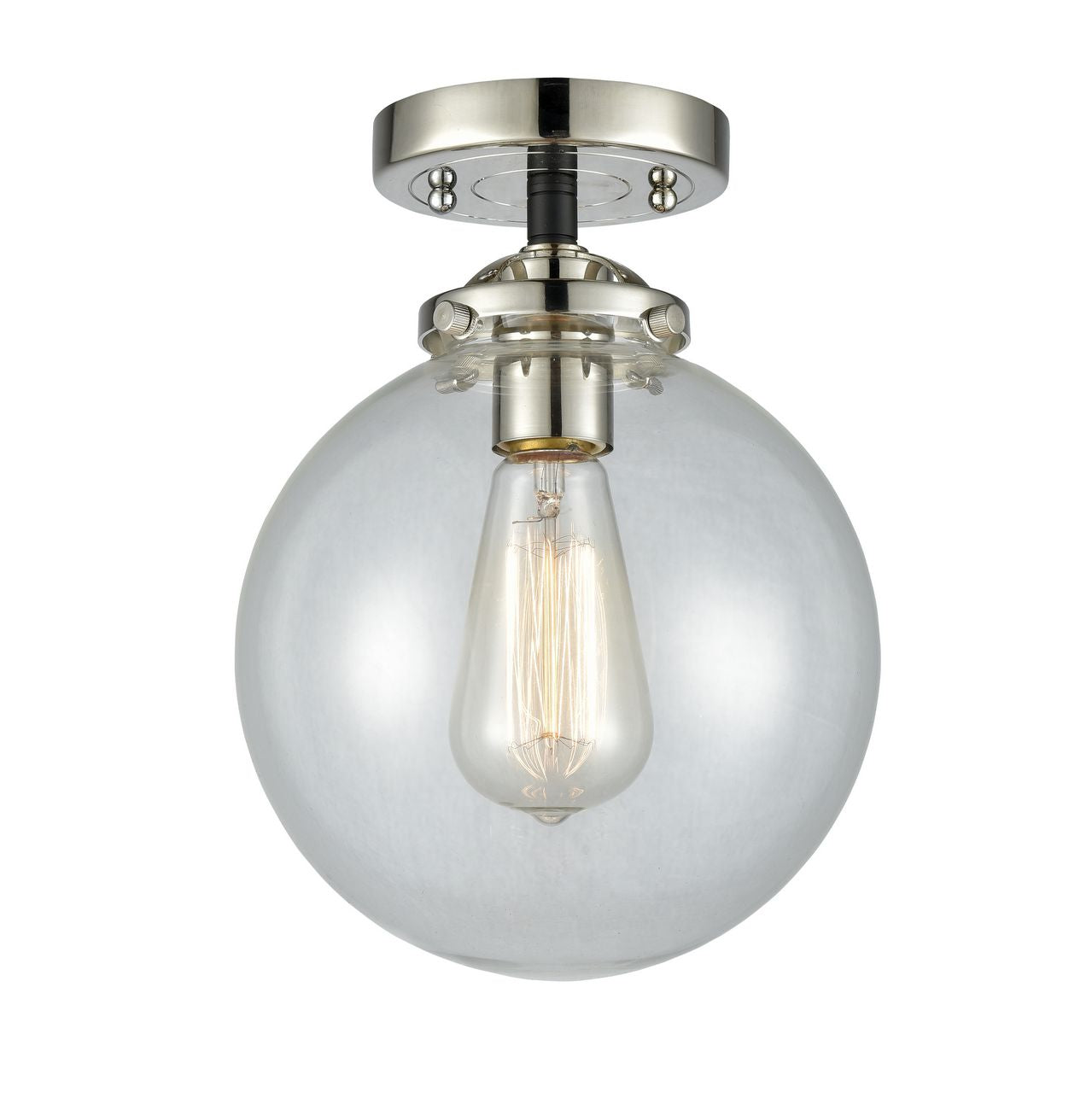 284-1C-BPN-G202-8 1-Light 8" Black Polished Nickel Semi-Flush Mount - Clear Beacon Glass - LED Bulb - Dimmensions: 8 x 8 x 10.125 - Sloped Ceiling Compatible: No