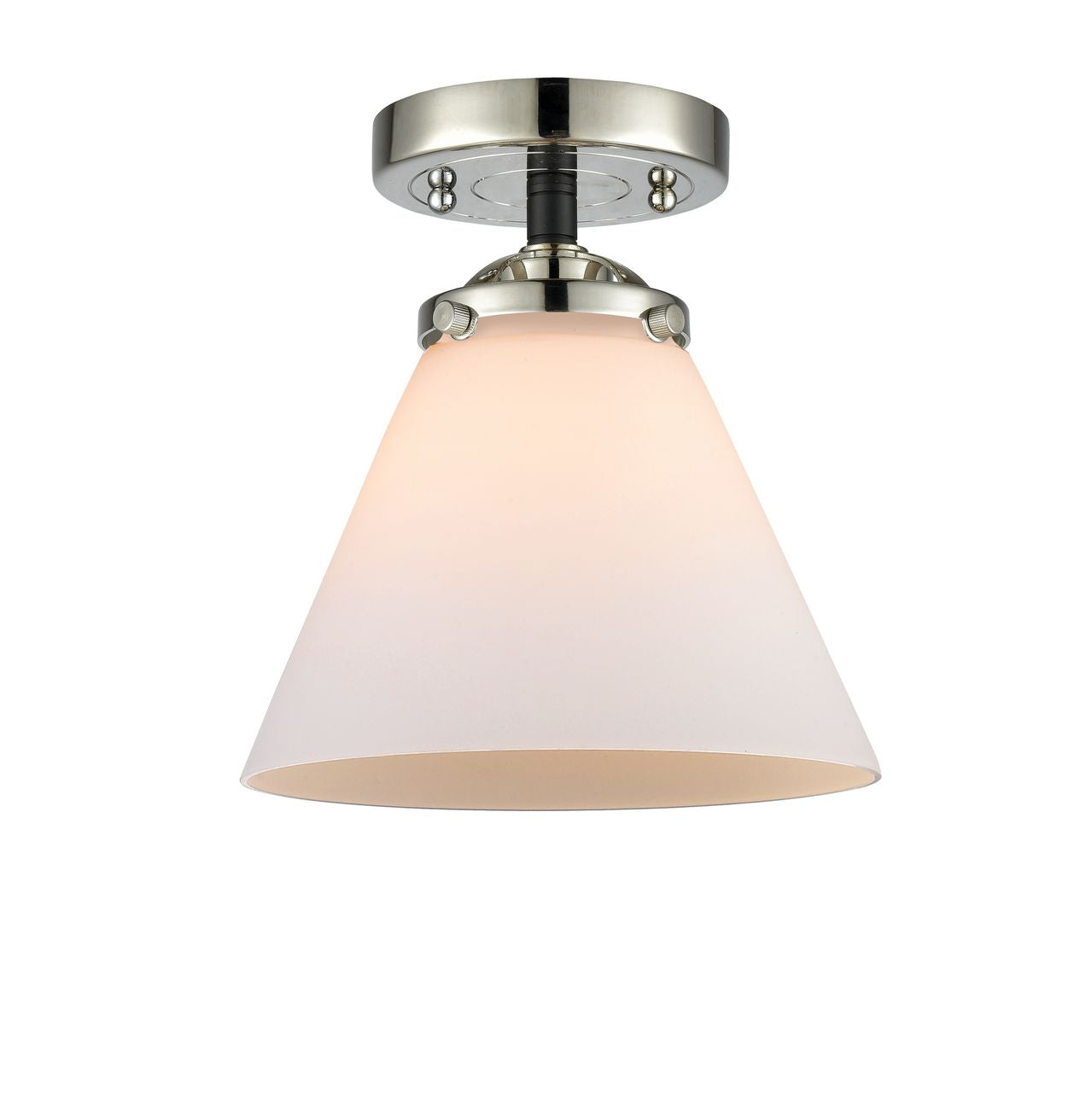 284-1C-BPN-G41 1-Light 7.75" Black Polished Nickel Semi-Flush Mount - Matte White Cased Large Cone Glass - LED Bulb - Dimmensions: 7.75 x 7.75 x 8.375 - Sloped Ceiling Compatible: No