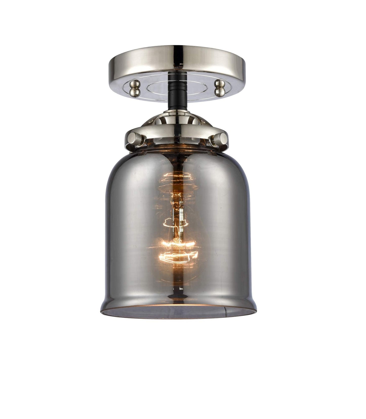 284-1C-BPN-G53 1-Light 5" Black Polished Nickel Semi-Flush Mount - Plated Smoke Small Bell Glass - LED Bulb - Dimmensions: 5 x 5 x 8.125 - Sloped Ceiling Compatible: No