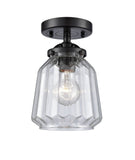 284-1C-OB-G142 1-Light 7" Oil Rubbed Bronze Semi-Flush Mount - Clear Chatham Glass - LED Bulb - Dimmensions: 7 x 7 x 8.125 - Sloped Ceiling Compatible: No