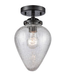 1-Light 6.5" Geneseo Semi-Flush Mount - Teardrop Clear Crackled Glass - Choice of Finish And Incandesent Or LED Bulbs