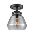 284-1C-OB-G173 1-Light 6.75" Oil Rubbed Bronze Semi-Flush Mount - Plated Smoke Fulton Glass - LED Bulb - Dimmensions: 6.75 x 6.75 x 7.625 - Sloped Ceiling Compatible: No