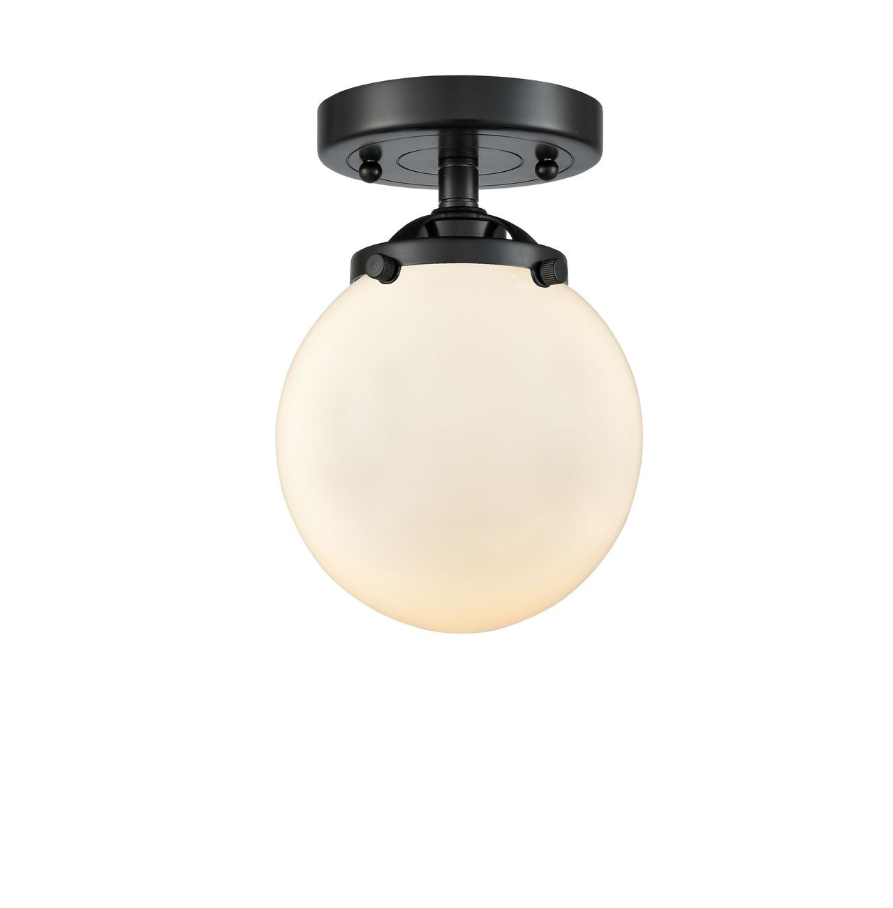 284-1C-OB-G201-6 1-Light 6" Oil Rubbed Bronze Semi-Flush Mount - Matte White Cased Beacon Glass - LED Bulb - Dimmensions: 6 x 6 x 8.125 - Sloped Ceiling Compatible: No