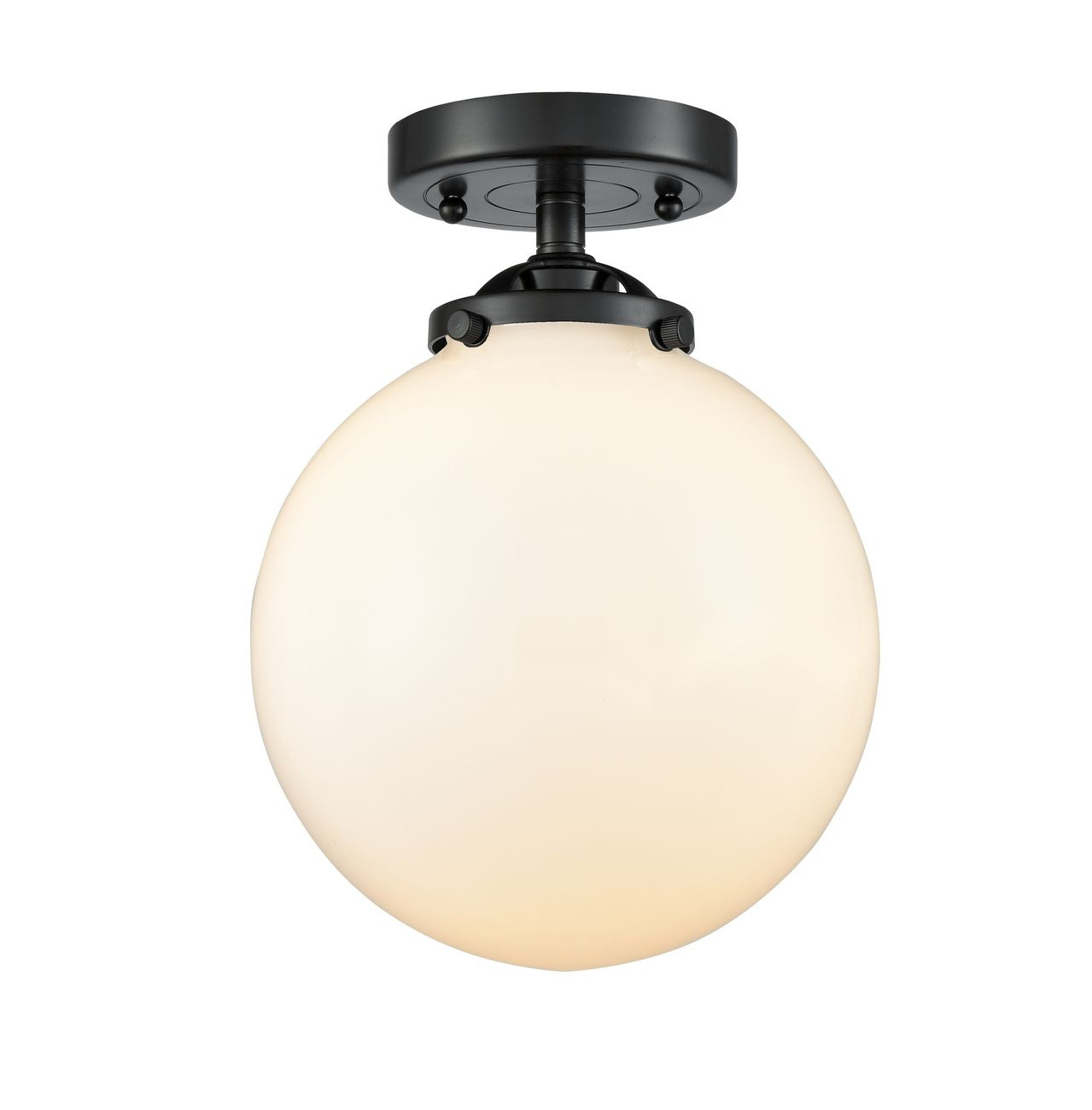 284-1C-OB-G201-8 1-Light 8" Oil Rubbed Bronze Semi-Flush Mount - Matte White Cased Beacon Glass - LED Bulb - Dimmensions: 8 x 8 x 10.125 - Sloped Ceiling Compatible: No