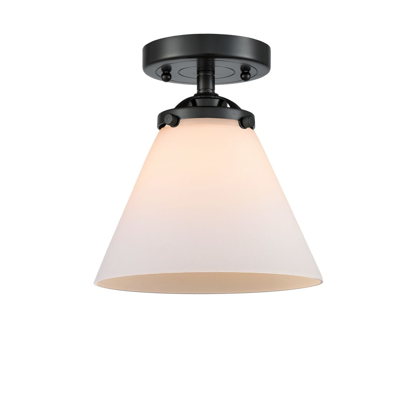 284-1C-OB-G41 1-Light 7.75" Oil Rubbed Bronze Semi-Flush Mount - Matte White Cased Large Cone Glass - LED Bulb - Dimmensions: 7.75 x 7.75 x 8.375 - Sloped Ceiling Compatible: No