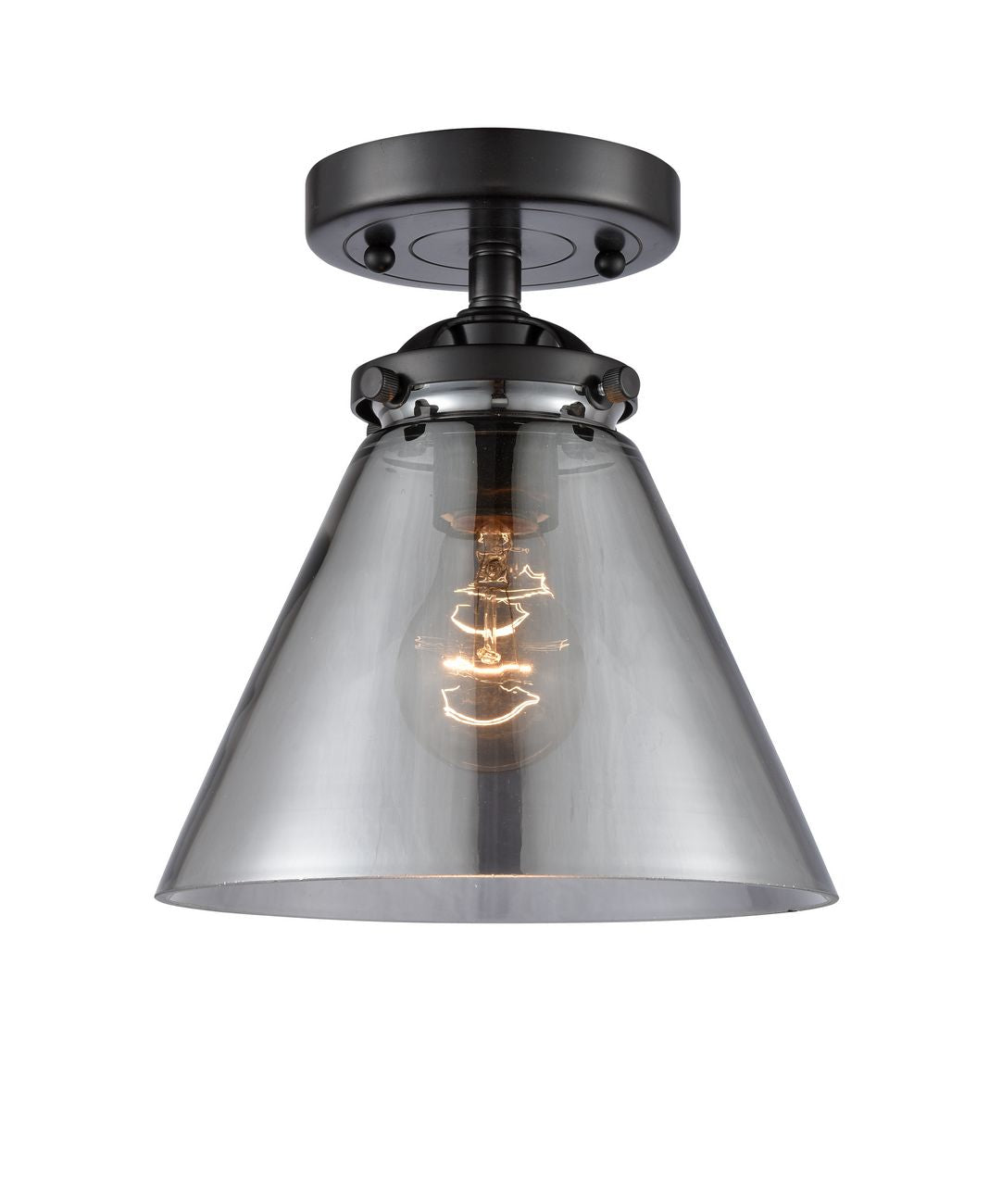 284-1C-OB-G43 1-Light 7.75" Oil Rubbed Bronze Semi-Flush Mount - Plated Smoke Large Cone Glass - LED Bulb - Dimmensions: 7.75 x 7.75 x 8.375 - Sloped Ceiling Compatible: No
