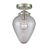 284-1C-SN-G165 1-Light 6.5" Brushed Satin Nickel Semi-Flush Mount - Clear Crackle Geneseo Glass - LED Bulb - Dimmensions: 6.5 x 6.5 x 11.125 - Sloped Ceiling Compatible: No
