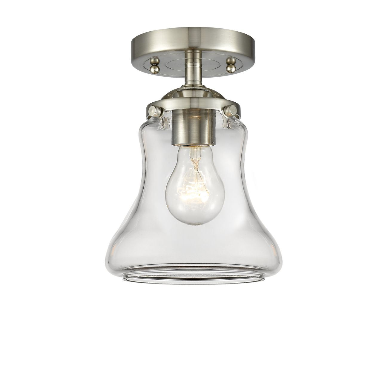 284-1C-SN-G192 1-Light 6" Brushed Satin Nickel Semi-Flush Mount - Clear Bellmont Glass - LED Bulb - Dimmensions: 6 x 6 x 8.625 - Sloped Ceiling Compatible: No