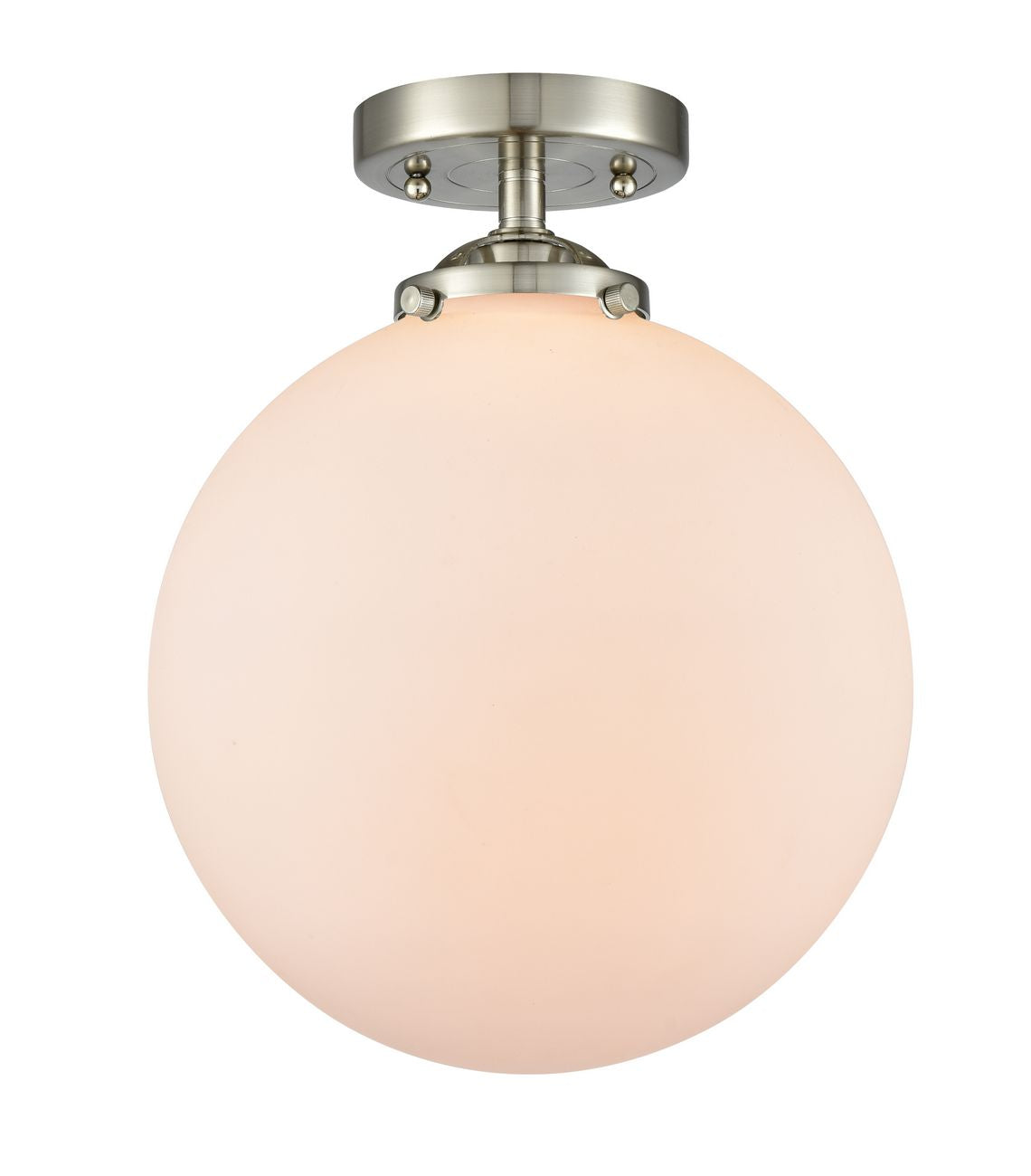 284-1C-SN-G201-10 1-Light 10" Brushed Satin Nickel Semi-Flush Mount - Matte White Cased Beacon Glass - LED Bulb - Dimmensions: 10 x 10 x 12.125 - Sloped Ceiling Compatible: No