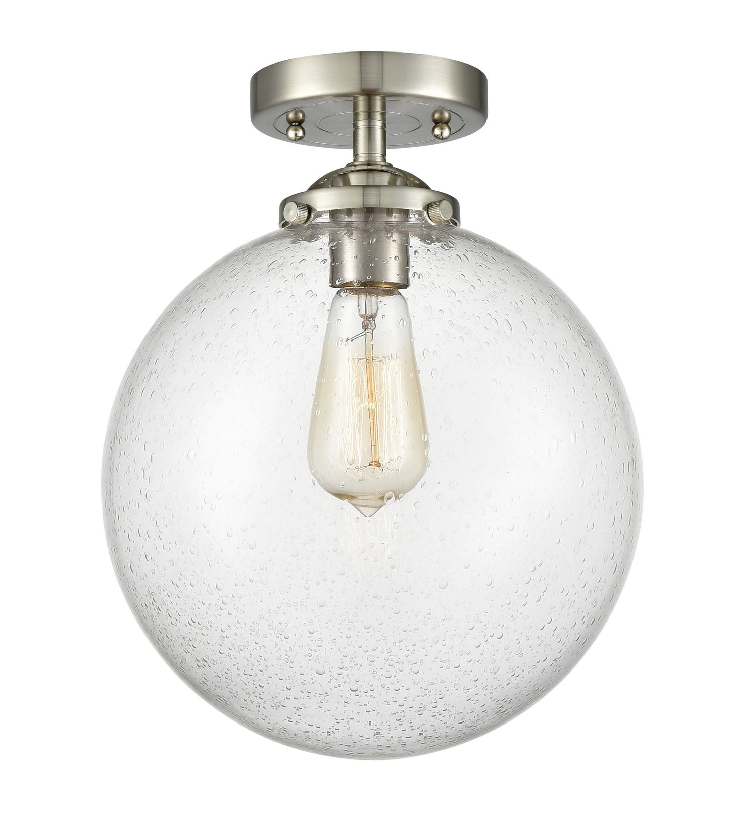 1-Light 10" Brushed Satin Nickel Semi-Flush Mount - Seedy Beacon Glass LED