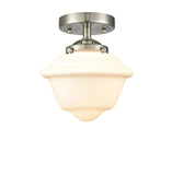 284-1C-SN-G531 1-Light 7.5" Brushed Satin Nickel Semi-Flush Mount - Matte White Cased Small Oxford Glass - LED Bulb - Dimmensions: 7.5 x 7.5 x 8.125 - Sloped Ceiling Compatible: No