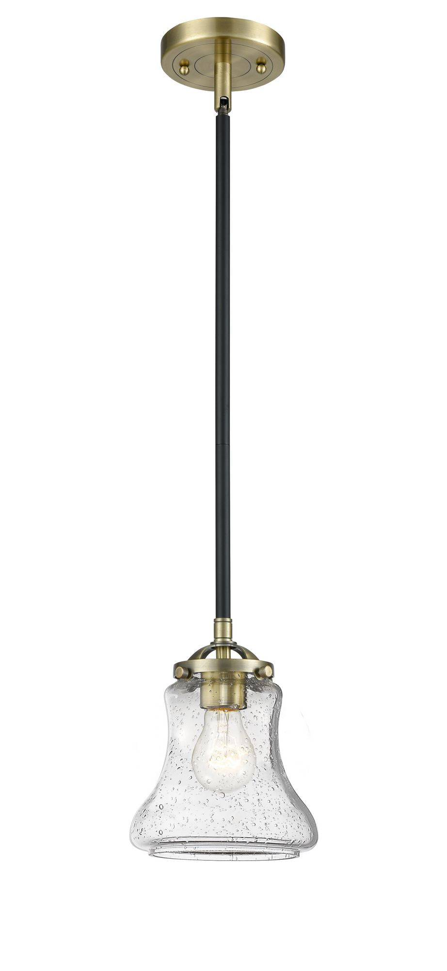 Stem Hung 6" Black Antique Brass Mini Pendant - Seedy Bellmont Glass LED