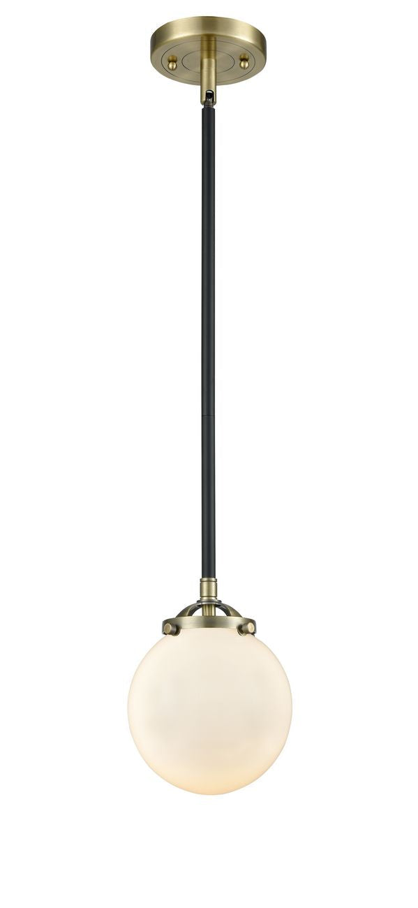 Stem Hung 6" Beacon Mini Pendant - Globe-Orb Matte White Glass - Choice of Finish And Incandesent Or LED Bulbs