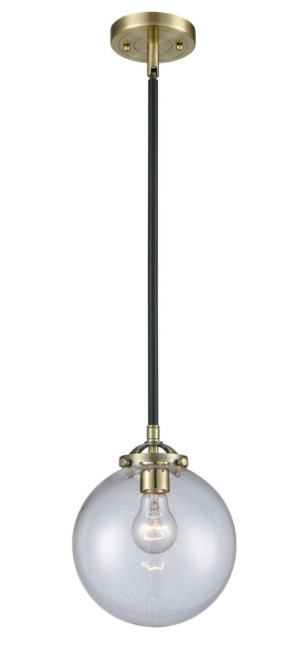 Stem Hung 8" Beacon Mini Pendant - Globe-Orb Clear Glass - Choice of Finish And Incandesent Or LED Bulbs