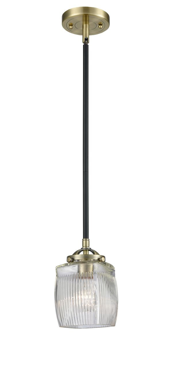 Stem Hung 5.5" Colton Mini Pendant - Square-Rectangle Clear Halophane Glass - Choice of Finish And Incandesent Or LED Bulbs