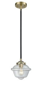 Stem Hung 7.5" Black Antique Brass Mini Pendant - Clear Small Oxford Glass LED