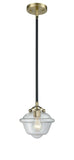 Stem Hung 7.5" Black Antique Brass Mini Pendant - Clear Small Oxford Glass LED