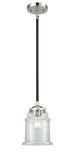284-1S-BPN-G182 Stem Hung 6" Black Polished Nickel Mini Pendant - Clear Canton Glass - LED Bulb - Dimmensions: 6 x 6 x 8.875<br>Minimum Height : 19.5<br>Maximum Height : 43.5 - Sloped Ceiling Compatible: Yes