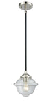 284-1S-BPN-G532 Stem Hung 7.5" Black Polished Nickel Mini Pendant - Clear Small Oxford Glass - LED Bulb - Dimmensions: 7.5 x 7.5 x 7.375<br>Minimum Height : 18<br>Maximum Height : 42 - Sloped Ceiling Compatible: Yes