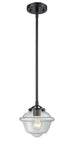 284-1S-OB-G532 Stem Hung 7.5" Oil Rubbed Bronze Mini Pendant - Clear Small Oxford Glass - LED Bulb - Dimmensions: 7.5 x 7.5 x 7.375<br>Minimum Height : 18<br>Maximum Height : 42 - Sloped Ceiling Compatible: Yes