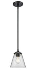 284-1S-OB-G62 Stem Hung 6.25" Oil Rubbed Bronze Mini Pendant - Clear Small Cone Glass - LED Bulb - Dimmensions: 6.25 x 6.25 x 7.375<br>Minimum Height : 18<br>Maximum Height : 42 - Sloped Ceiling Compatible: Yes