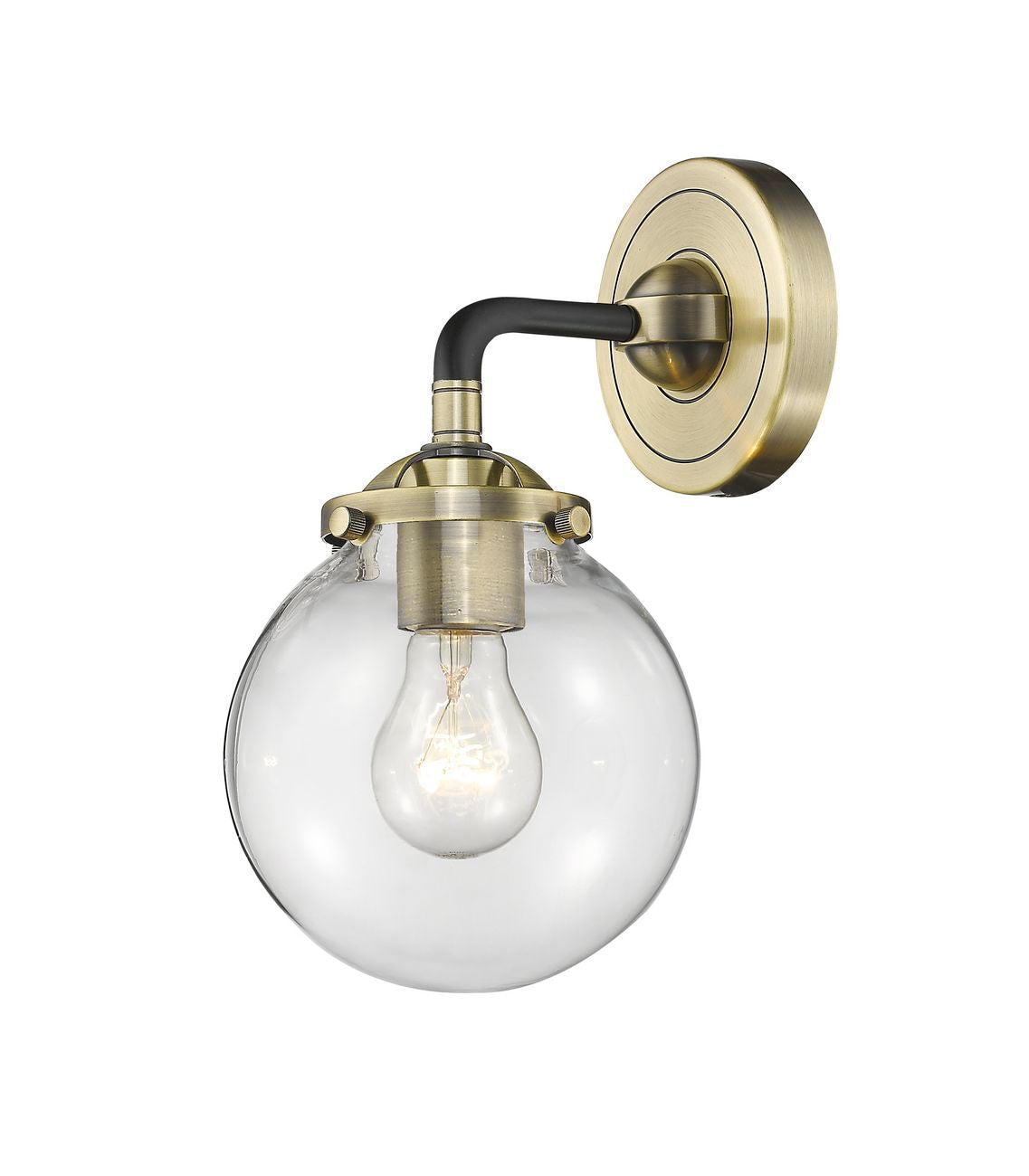 1-Light 6" Beacon Sconce - Globe-Orb Clear Glass - Choice of Finish And Incandesent Or LED Bulbs