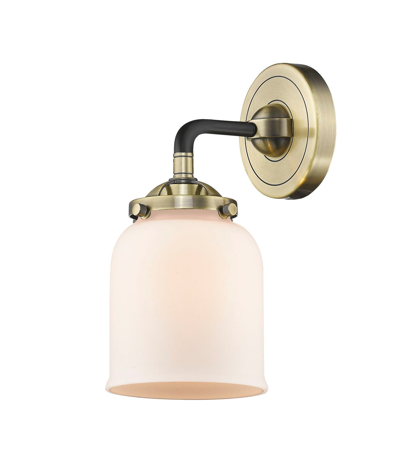 1-Light 5" Black Antique Brass Sconce - Matte White Cased Small Bell Glass LED