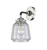 284-1W-BPN-G142 1-Light 7" Black Polished Nickel Sconce - Clear Chatham Glass - LED Bulb - Dimmensions: 7 x 7.25 x 9 - Glass Up or Down: Yes