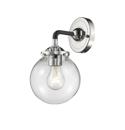 1-Light 6" Black Polished Nickel Sconce - Clear Baldwin Glass - Choice of Finish And Incandesent Or LED Bulbs