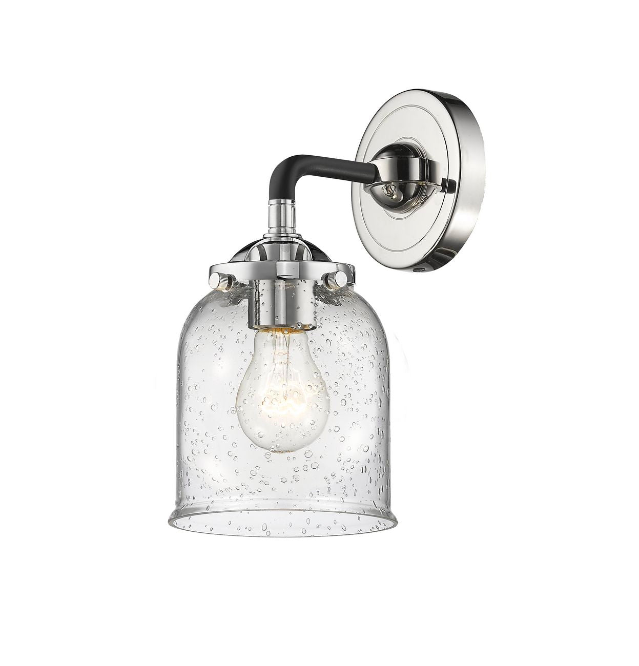 284-1W-BPN-G54 1-Light 5" Black Polished Nickel Sconce - Seedy Small Bell Glass - LED Bulb - Dimmensions: 5 x 6.75 x 9 - Glass Up or Down: Yes