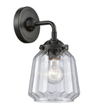 284-1W-OB-G142 1-Light 7" Oil Rubbed Bronze Sconce - Clear Chatham Glass - LED Bulb - Dimmensions: 7 x 7.25 x 9 - Glass Up or Down: Yes