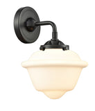 284-1W-OB-G531 1-Light 7.5" Oil Rubbed Bronze Sconce - Matte White Cased Small Oxford Glass - LED Bulb - Dimmensions: 7.5 x 8 x 9 - Glass Up or Down: Yes
