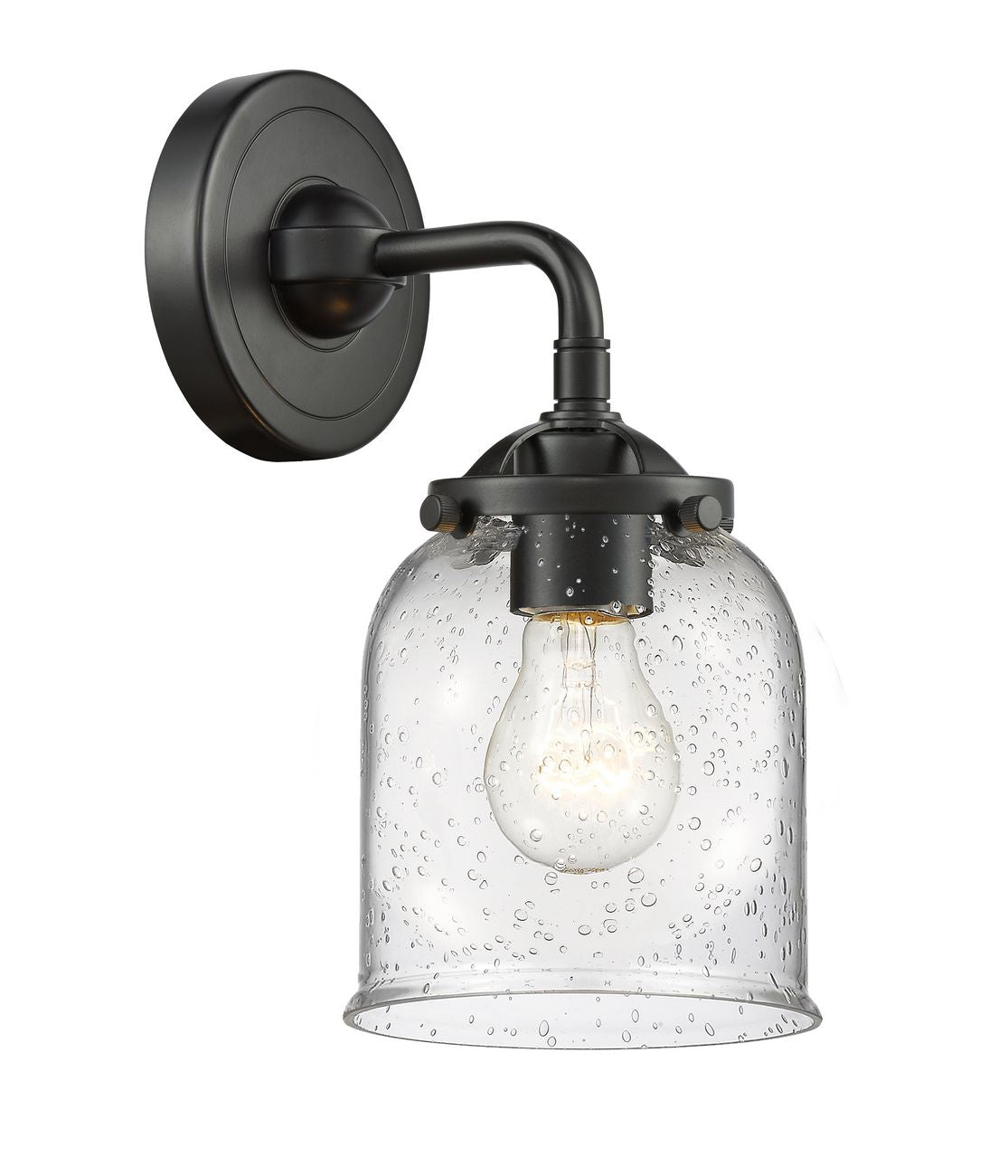 284-1W-OB-G54 1-Light 5" Oil Rubbed Bronze Sconce - Seedy Small Bell Glass - LED Bulb - Dimmensions: 5 x 6.75 x 9 - Glass Up or Down: Yes