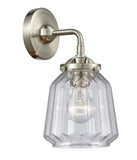 284-1W-SN-G142 1-Light 7" Brushed Satin Nickel Sconce - Clear Chatham Glass - LED Bulb - Dimmensions: 7 x 7.25 x 9 - Glass Up or Down: Yes
