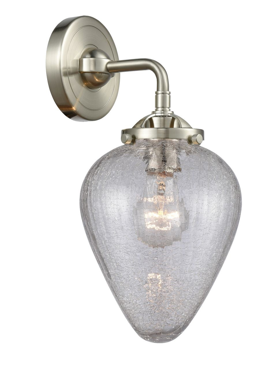 284-1W-SN-G165 1-Light 6.5" Brushed Satin Nickel Sconce - Clear Crackle Geneseo Glass - LED Bulb - Dimmensions: 6.5 x 7.5 x 12 - Glass Up or Down: Yes