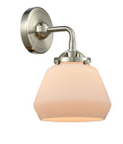 284-1W-SN-G171 1-Light 6.75" Brushed Satin Nickel Sconce - Matte White Cased Fulton Glass - LED Bulb - Dimmensions: 6.75 x 7.625 x 8.5 - Glass Up or Down: Yes