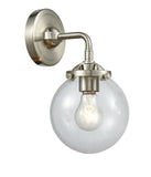 284-1W-SN-G202-6 1-Light 6" Brushed Satin Nickel Sconce - Clear Beacon Glass - LED Bulb - Dimmensions: 6 x 7.25 x 9 - Glass Up or Down: Yes