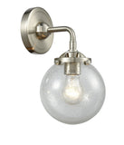 284-1W-SN-G204-6 1-Light 6" Brushed Satin Nickel Sconce - Seedy Beacon Glass - LED Bulb - Dimmensions: 6 x 7.25 x 9 - Glass Up or Down: Yes