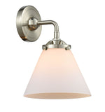284-1W-SN-G41 1-Light 7.75" Brushed Satin Nickel Sconce - Matte White Cased Large Cone Glass - LED Bulb - Dimmensions: 7.75 x 8.125 x 9.25 - Glass Up or Down: Yes