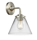 284-1W-SN-G42 1-Light 7.75" Brushed Satin Nickel Sconce - Clear Large Cone Glass - LED Bulb - Dimmensions: 7.75 x 8.125 x 9.25 - Glass Up or Down: Yes